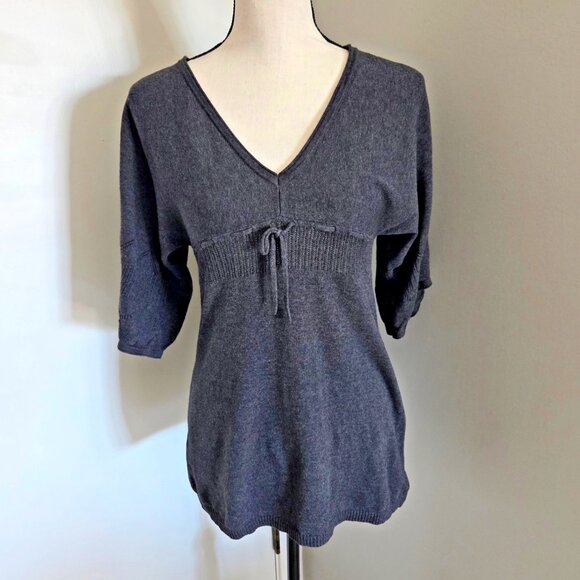 Max Studio Long Sweater Womens SP Small Petite Gray Short Sleeve Top V-Neck - Picture 1 of 11